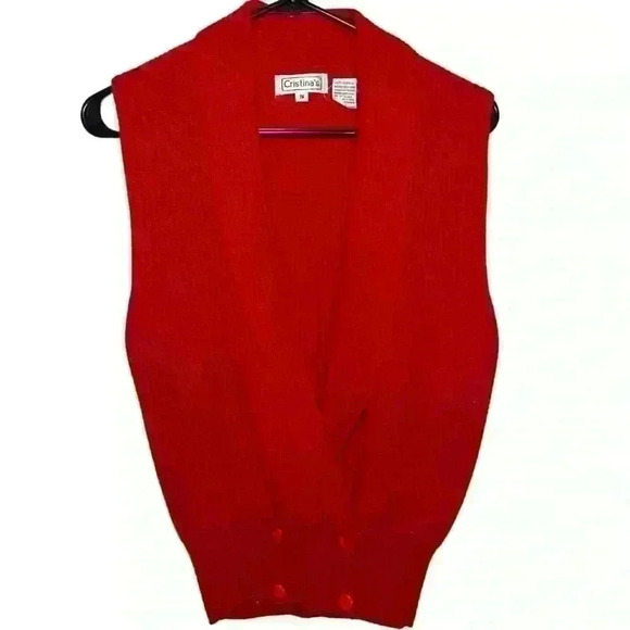 Vintage Cristina's Deep V-neck Red Sweater Vest 1980s Size Small - Picture 1 of 3